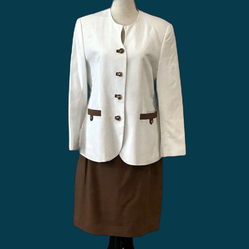 Elegant White and Brown Skirt Set